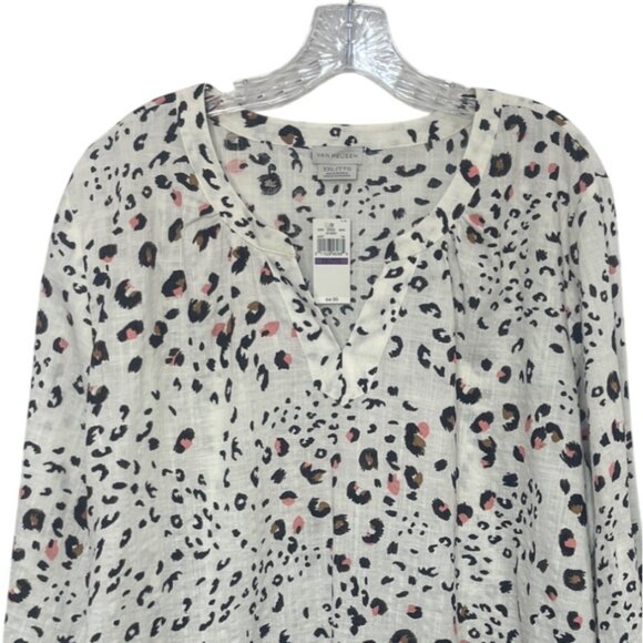 Van Heusen Animal Print Blouse Shirt Womens XXL Black White New 3/4 Sleeves - Picture 3 of 10